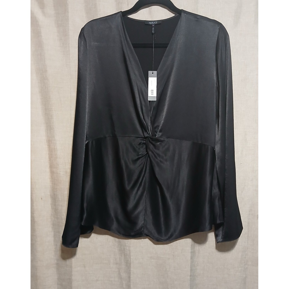 bobi BLACK Los Angeles Twist Front Blouse Long Sleeve Black Top‎